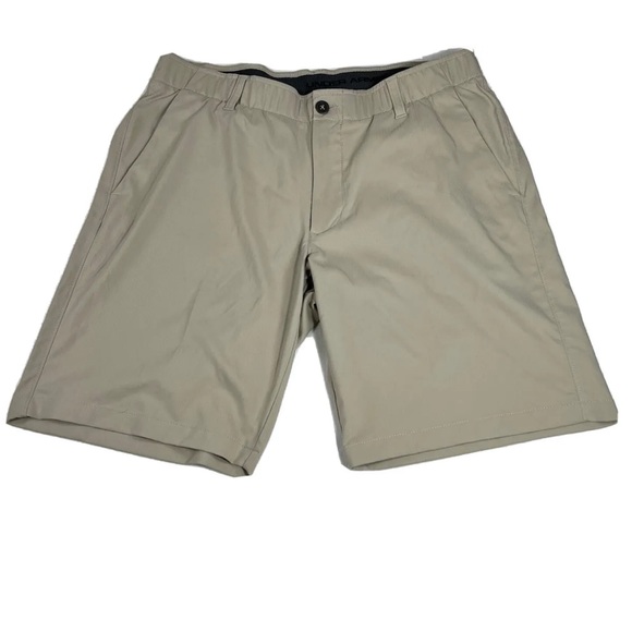 Under Armour Shorts Mens Size 36 Tan Heat Gear Flat Front Performance Outdoor - Picture 1 of 14